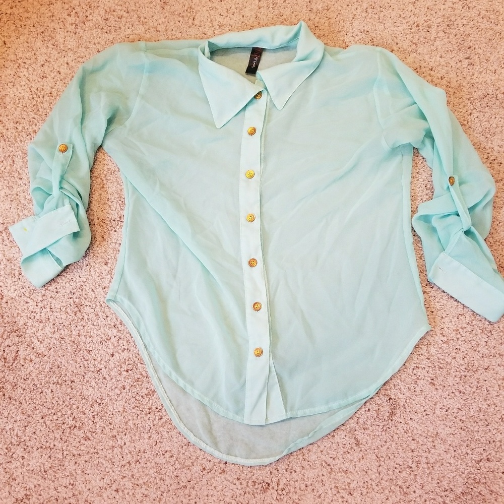 Teal Sheer button down
